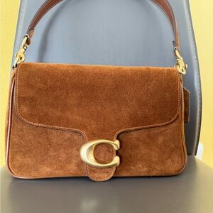 Coach Suede Shoulder Bag in Chestnut with Gold Hardware